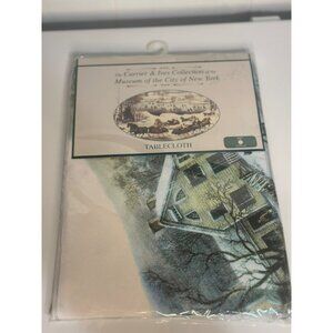 VTG Currier & Ives Museum Collection Tablecloth 70" Round Elegant James-Merritt